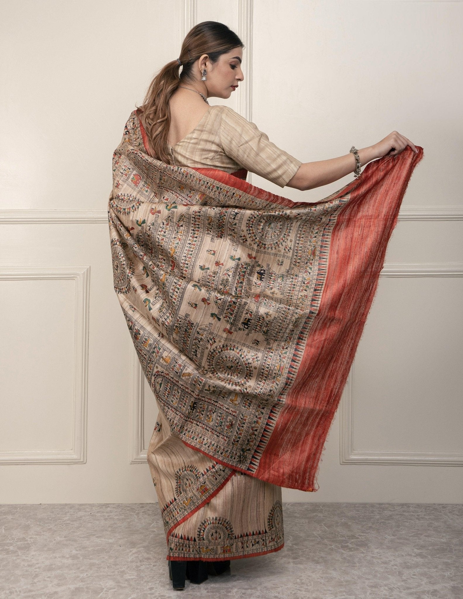 SILK TRIBE | Tussar Silk | Madhubani Print | Indidha Saree