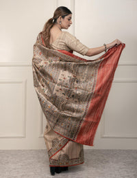 Bina Textile BGP Saree SILK TRIBE | Tussar Silk | Madhubani Print | Indidha Saree