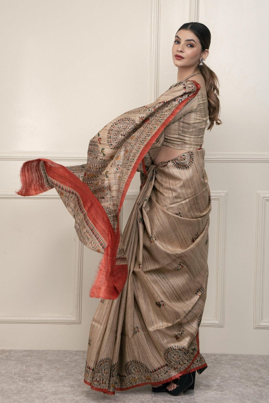SILK TRIBE | Tussar Silk | Madhubani Print | Indidha Saree