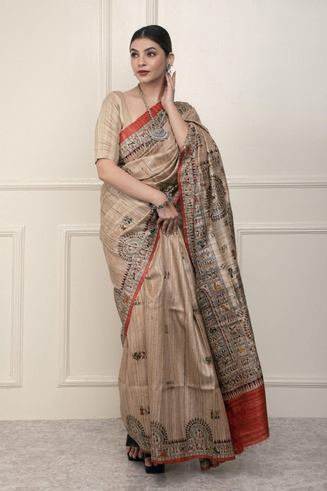 SILK TRIBE | Tussar Silk | Madhubani Print | Indidha Saree
