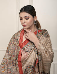 Bina Textile BGP Saree SILK TRIBE | Tussar Silk | Madhubani Print | Indidha Saree