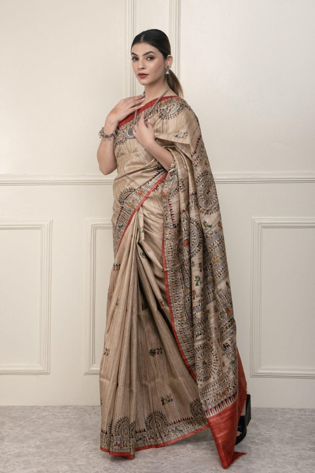 SILK TRIBE | Tussar Silk | Madhubani Print | Indidha Saree