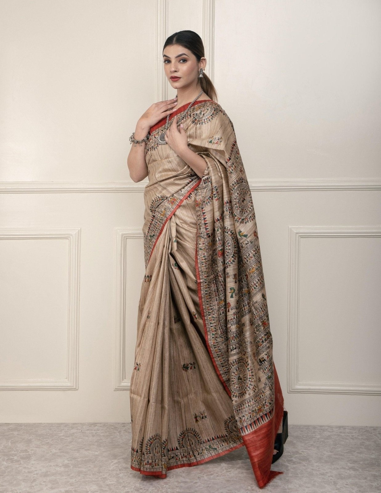 SILK TRIBE | Tussar Silk | Madhubani Print | Indidha Saree