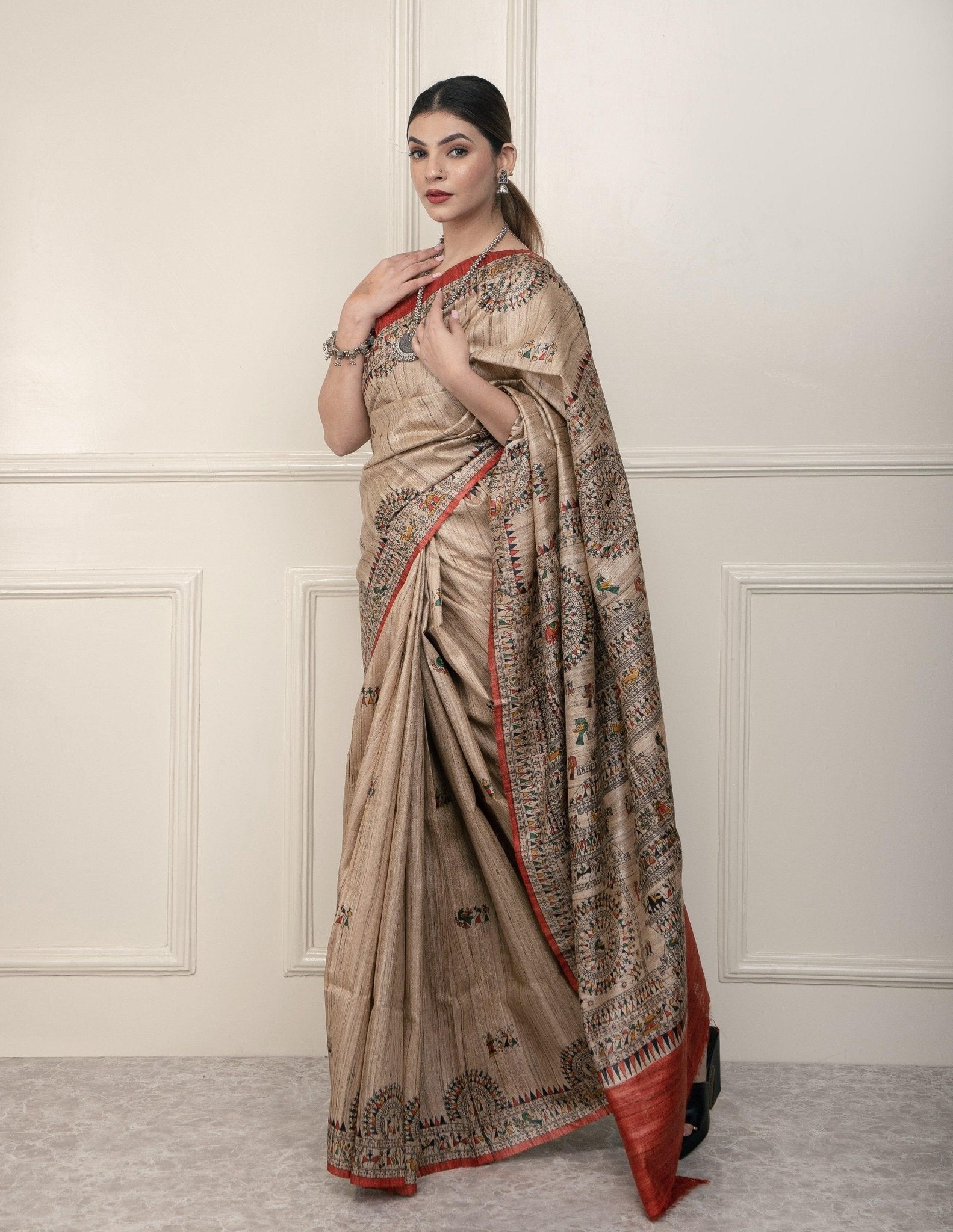 SILK TRIBE | Tussar Silk | Madhubani Print | Indidha Saree