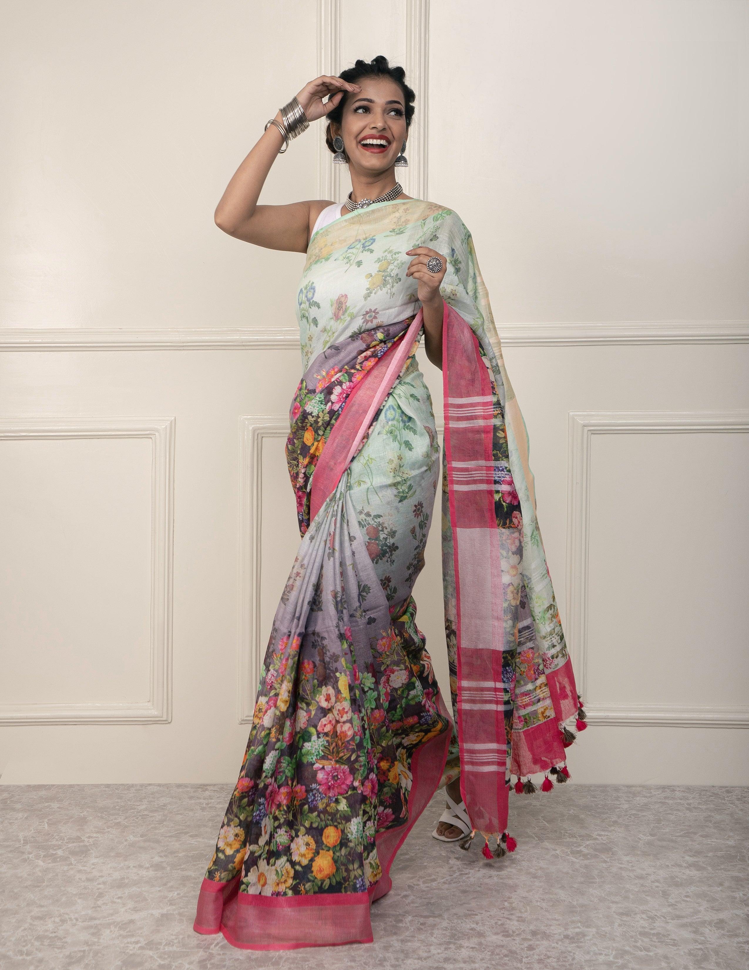 Bina Textile BGP Saree VINE | Linen | Indidha Saree