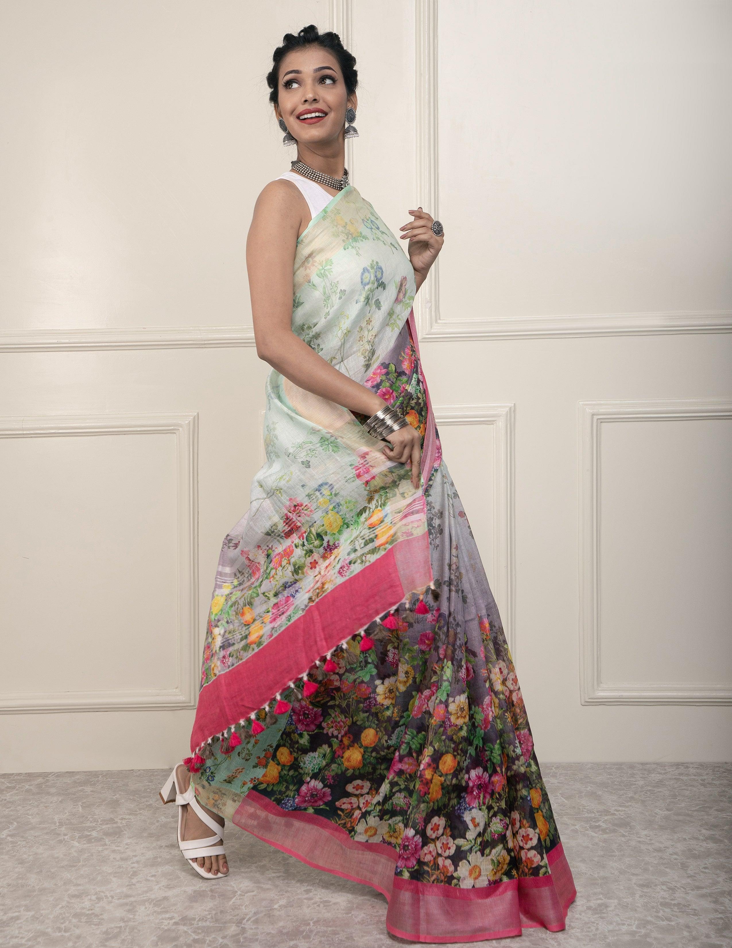 Bina Textile BGP Saree VINE | Linen | Indidha Saree