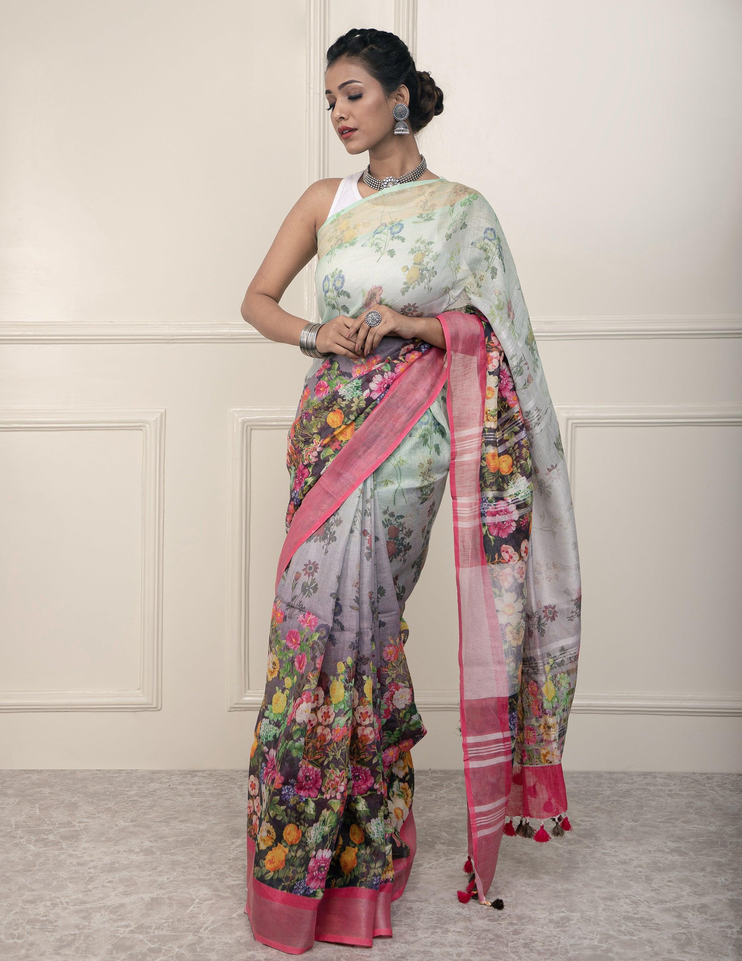Bina Textile BGP Saree VINE | Linen | Indidha Saree