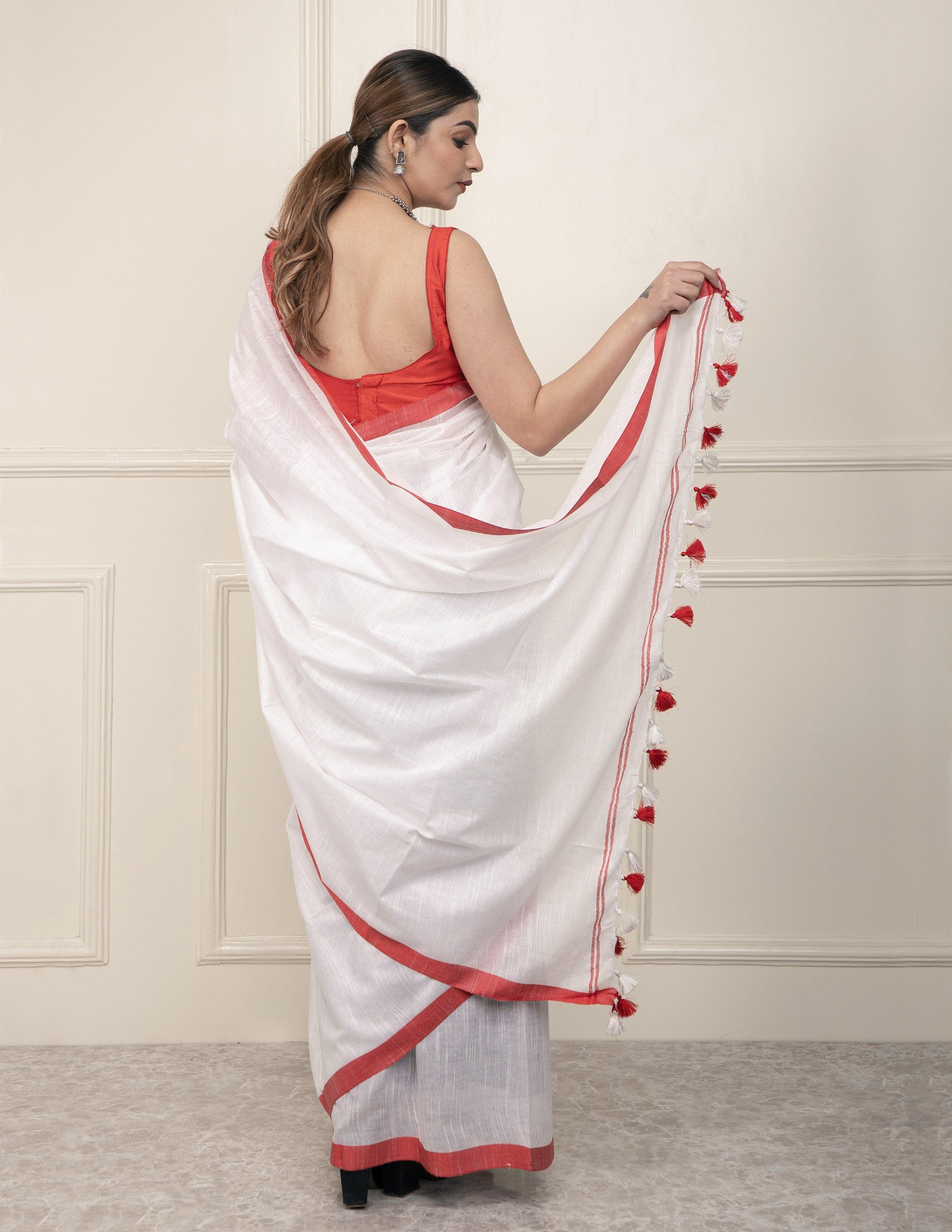 Bina Textile BGP Saree WHITE HORIZON | Cotton Slub | Indidha Saree