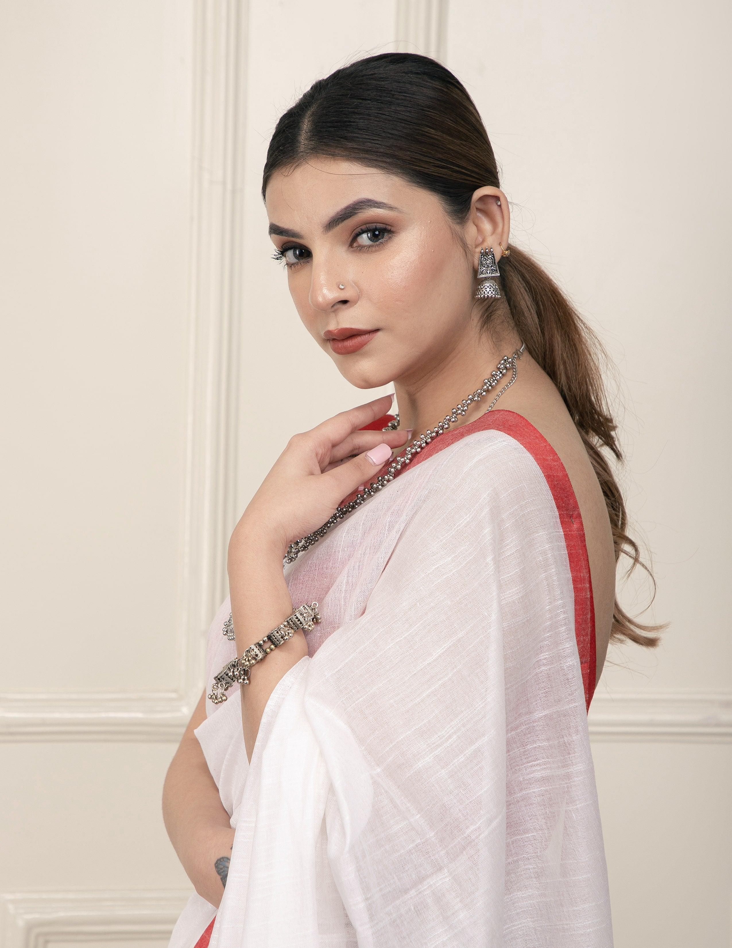 Bina Textile BGP Saree WHITE HORIZON | Cotton Slub | Indidha Saree