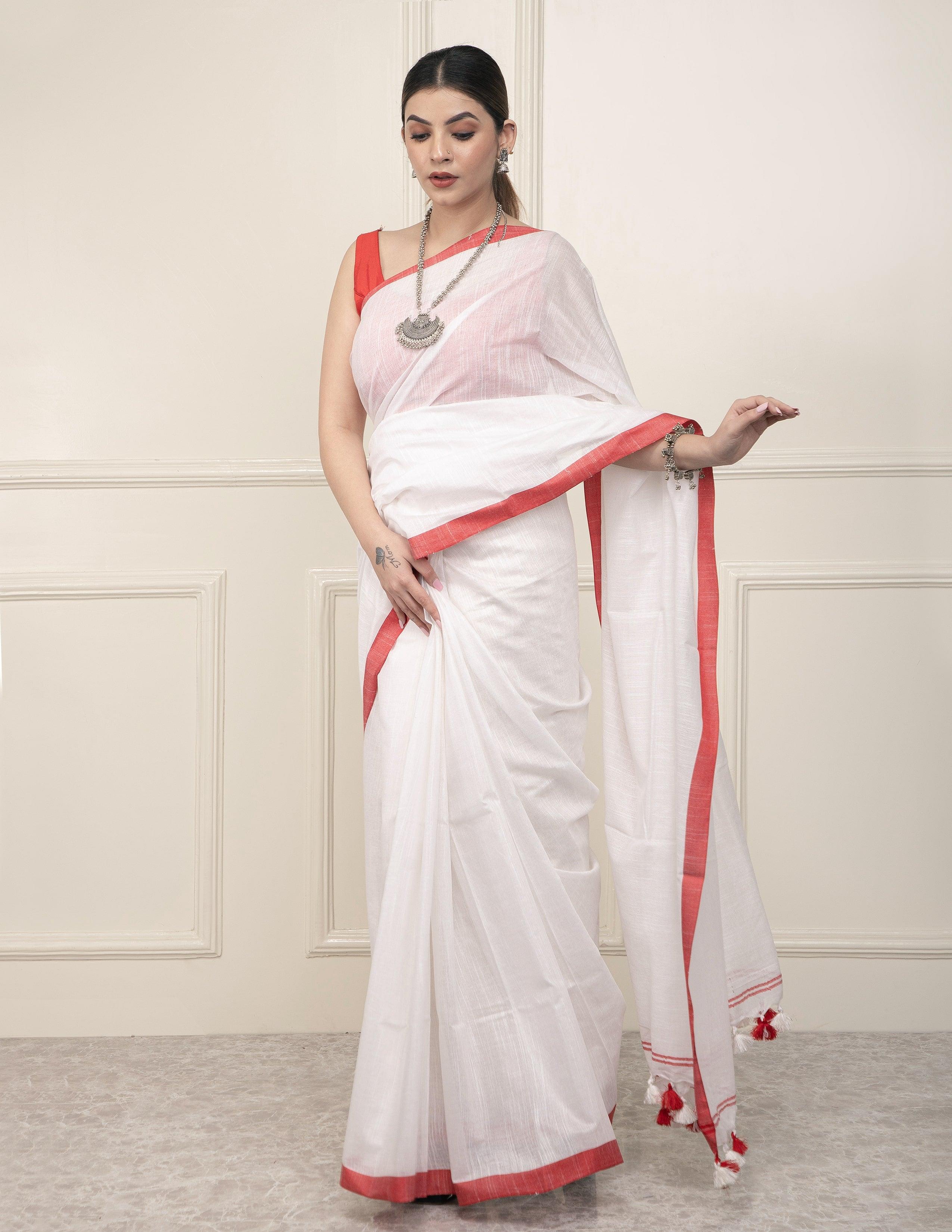 Bina Textile BGP Saree WHITE HORIZON | Cotton Slub | Indidha Saree