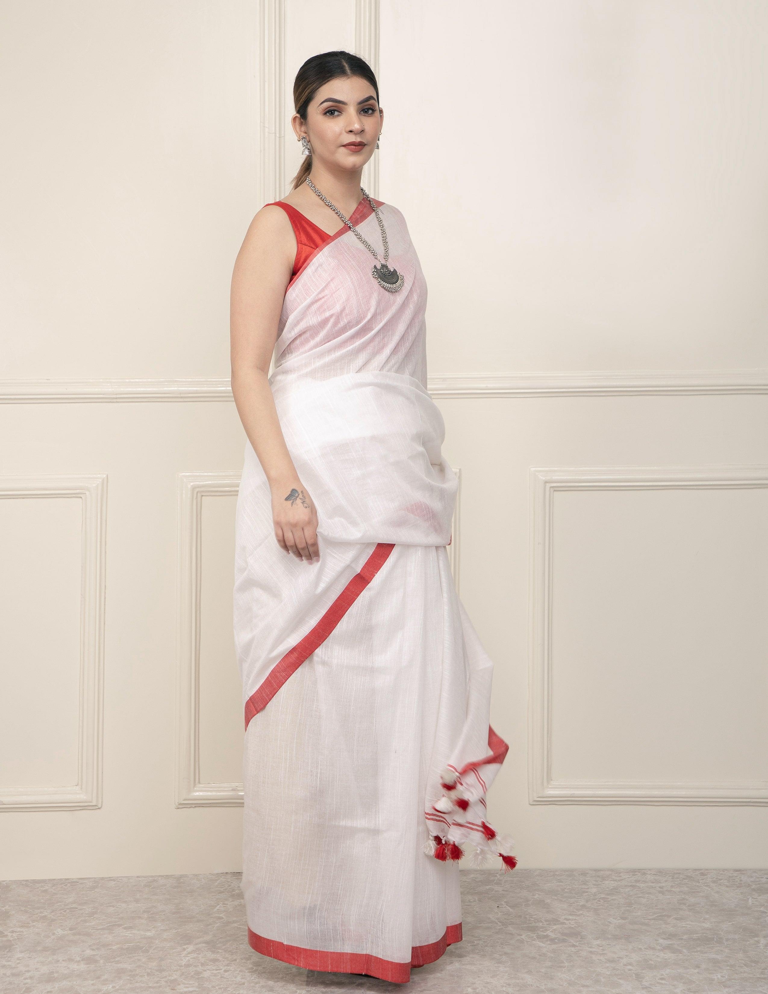 Bina Textile BGP Saree WHITE HORIZON | Cotton Slub | Indidha Saree