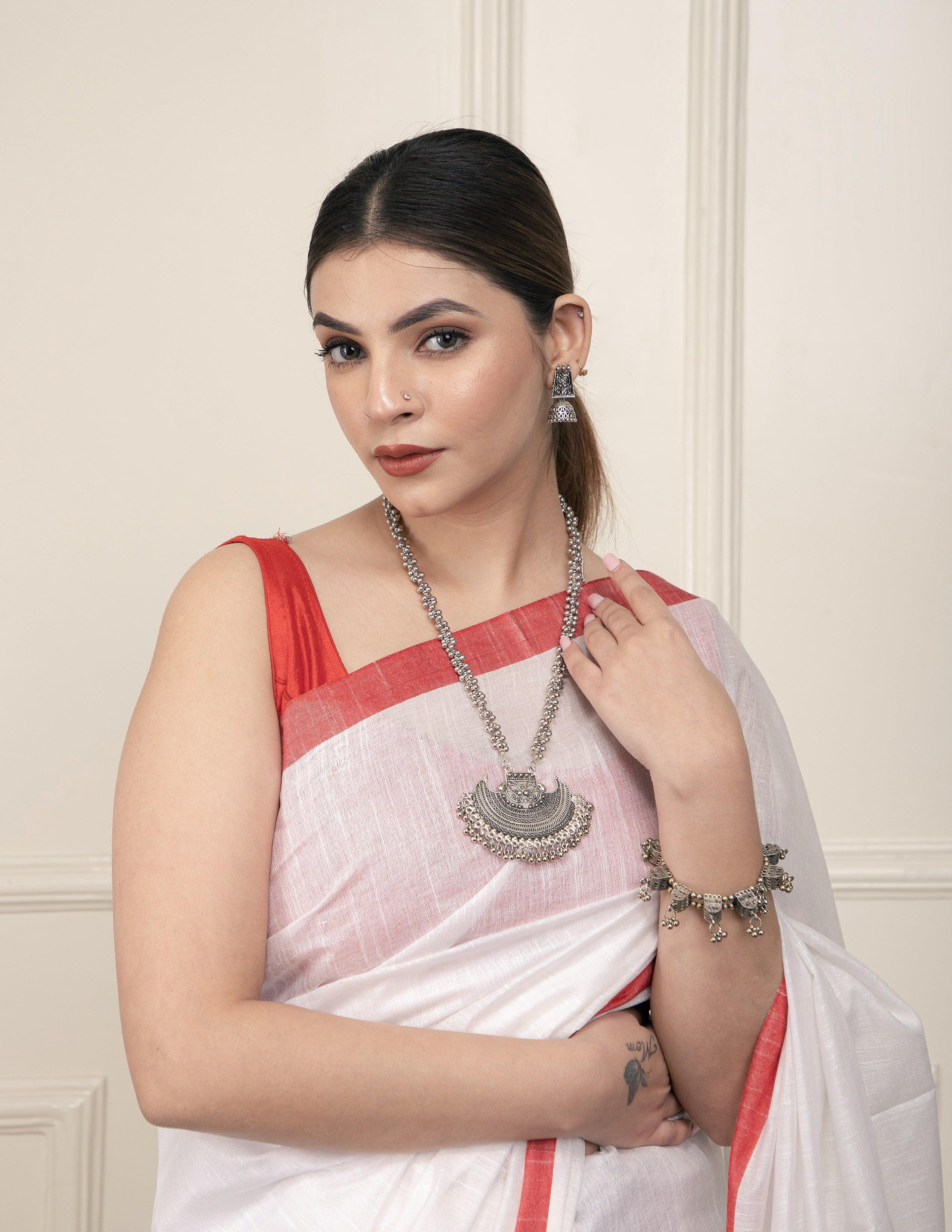 Bina Textile BGP Saree WHITE HORIZON | Cotton Slub | Indidha Saree