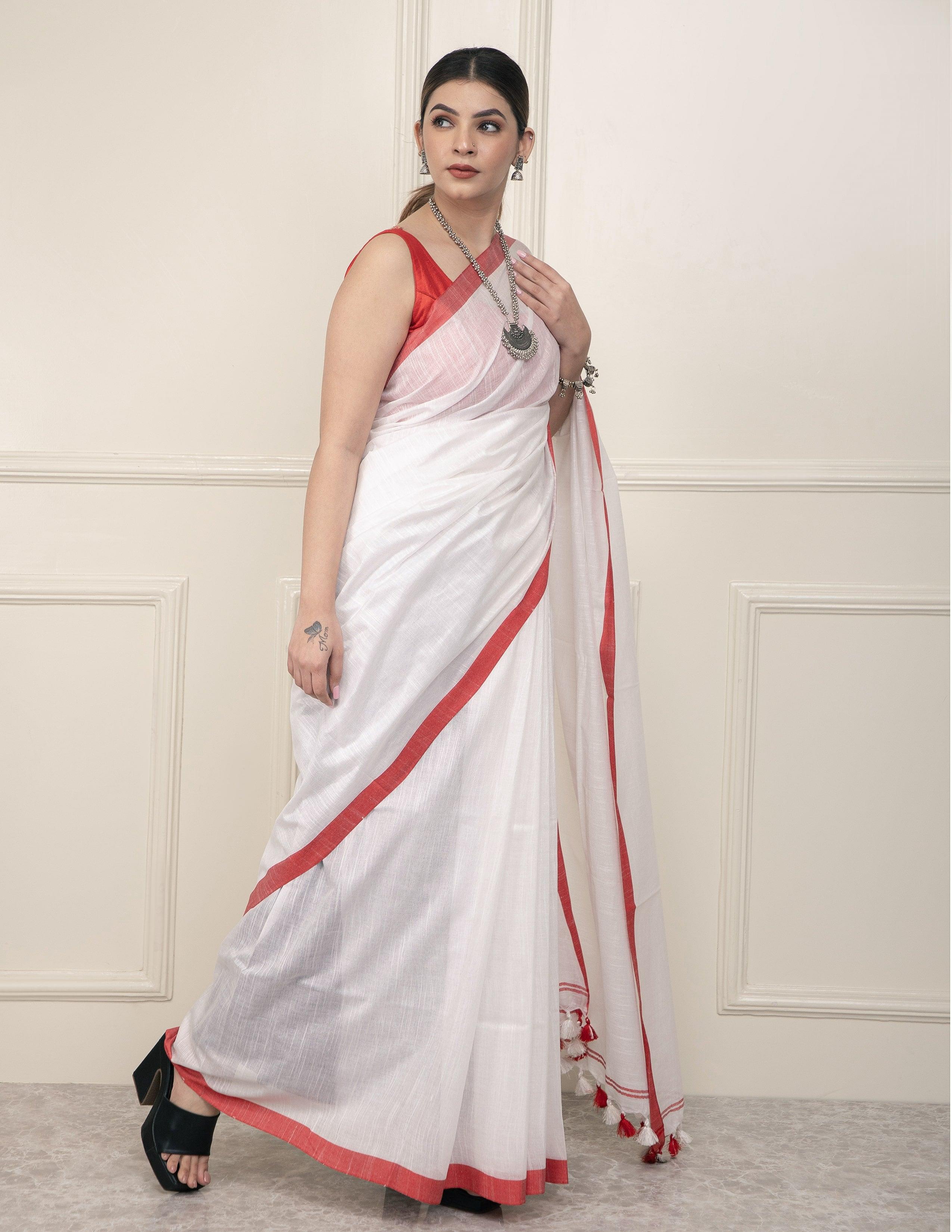 Bina Textile BGP Saree WHITE HORIZON | Cotton Slub | Indidha Saree