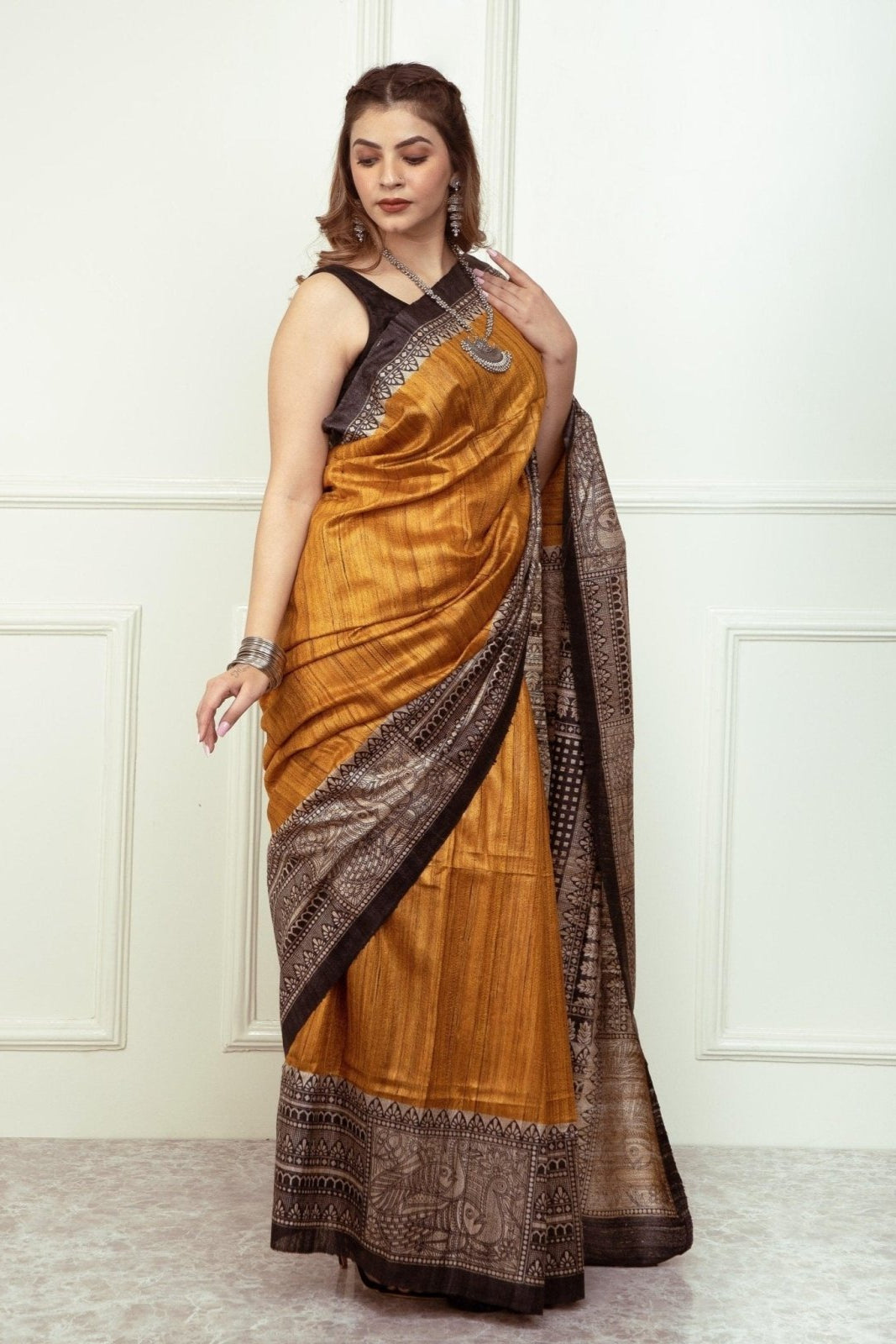 ZURI | Tussar Ghicha Silk | Madhubani Print | Indidha Saree