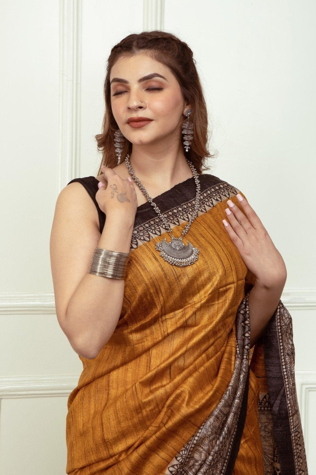 ZURI | Tussar Ghicha Silk | Madhubani Print | Indidha Saree