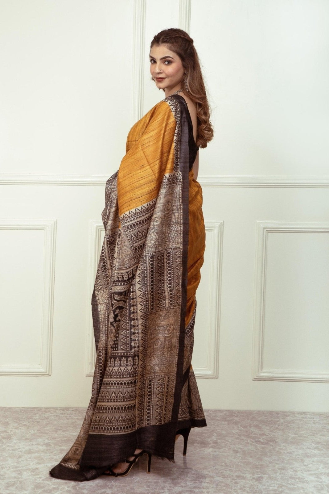 ZURI | Tussar Ghicha Silk | Madhubani Print | Indidha Saree
