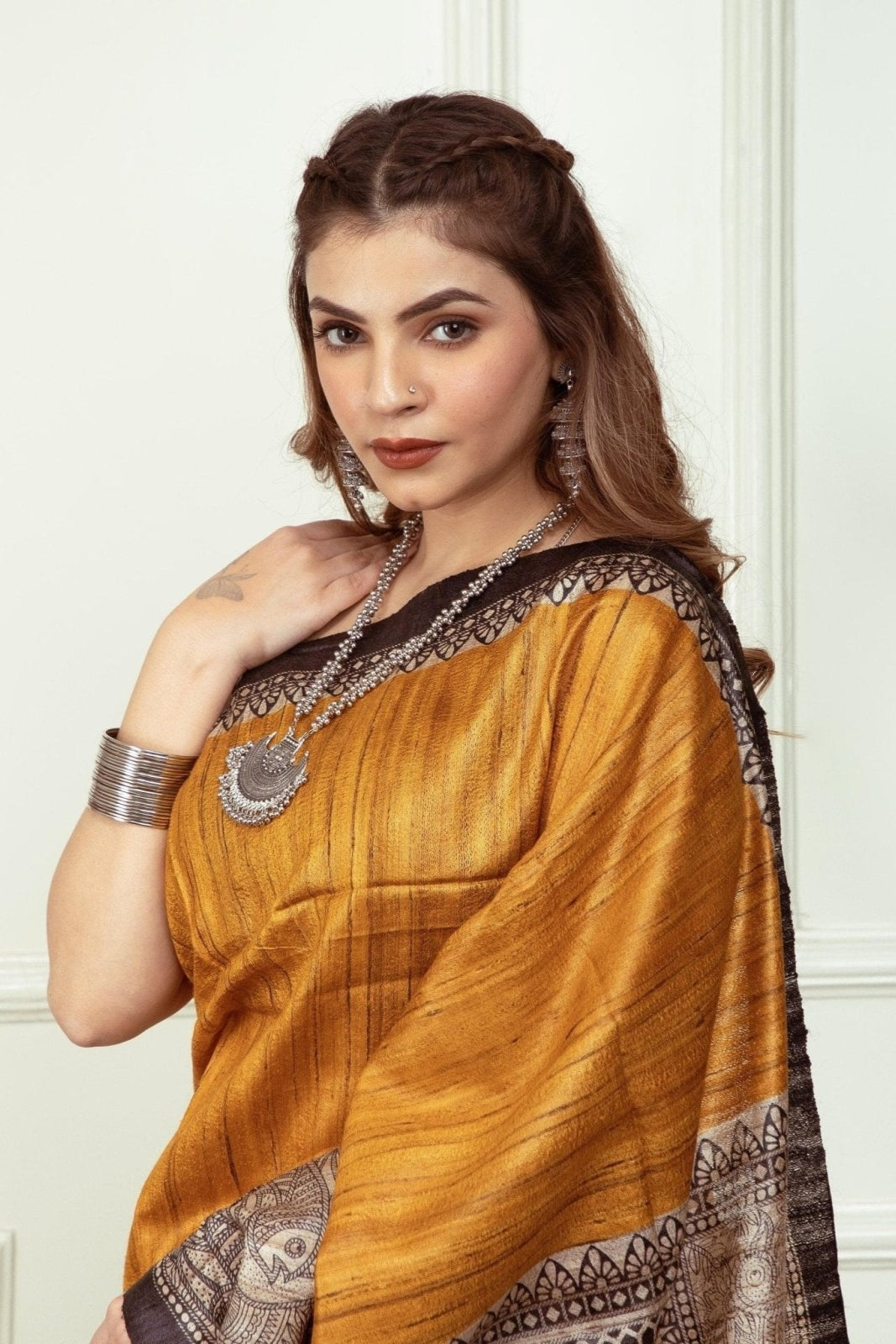 ZURI | Tussar Ghicha Silk | Madhubani Print | Indidha Saree