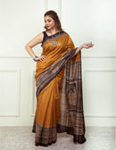 Bina Textile BGP Saree ZURI | Tussar Ghicha Silk | Madhubani Print | Indidha Saree