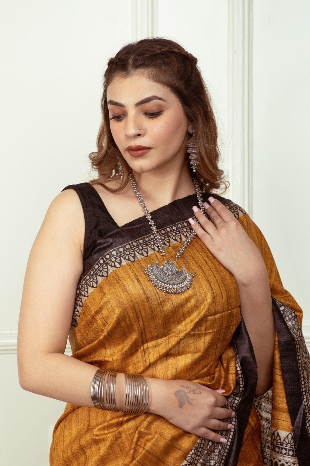 ZURI | Tussar Ghicha Silk | Madhubani Print | Indidha Saree