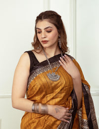 Bina Textile BGP Saree ZURI | Tussar Ghicha Silk | Madhubani Print | Indidha Saree