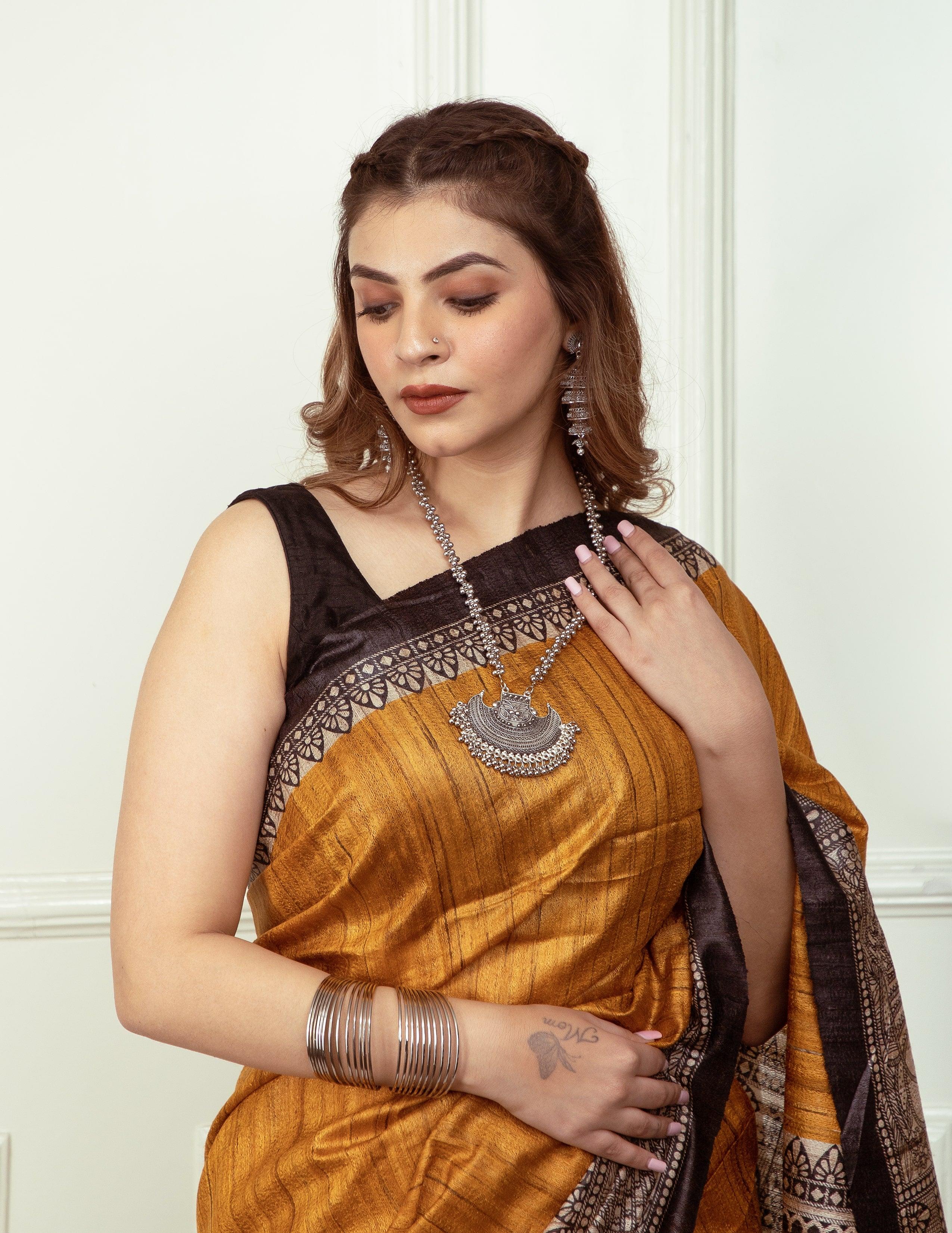 Bina Textile BGP Saree ZURI | Tussar Ghicha Silk | Madhubani Print | Indidha Saree