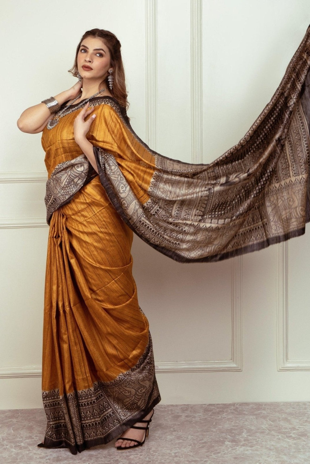 ZURI | Tussar Ghicha Silk | Madhubani Print | Indidha Saree